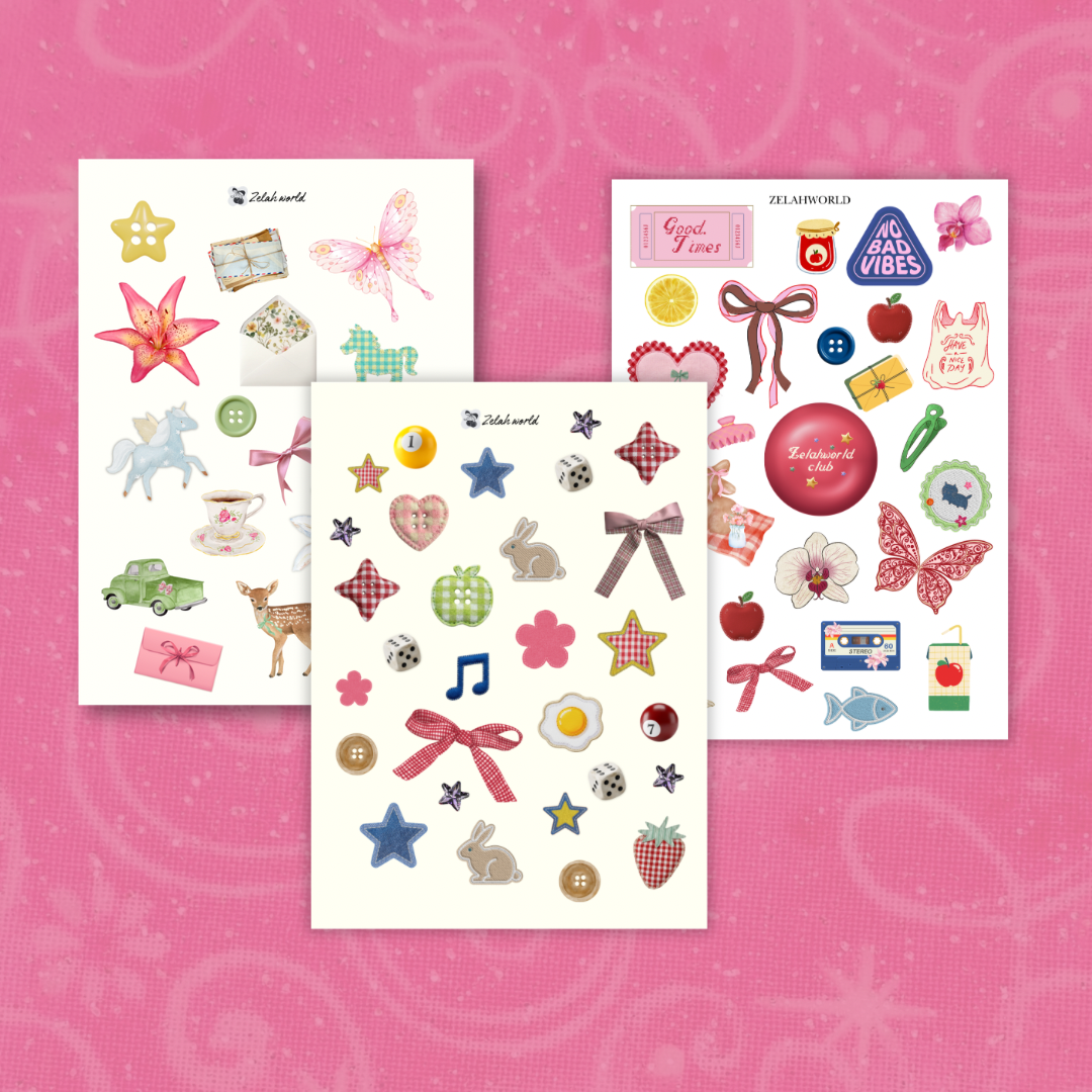 Whimsical Sticker sheet pack, 3 sheets
