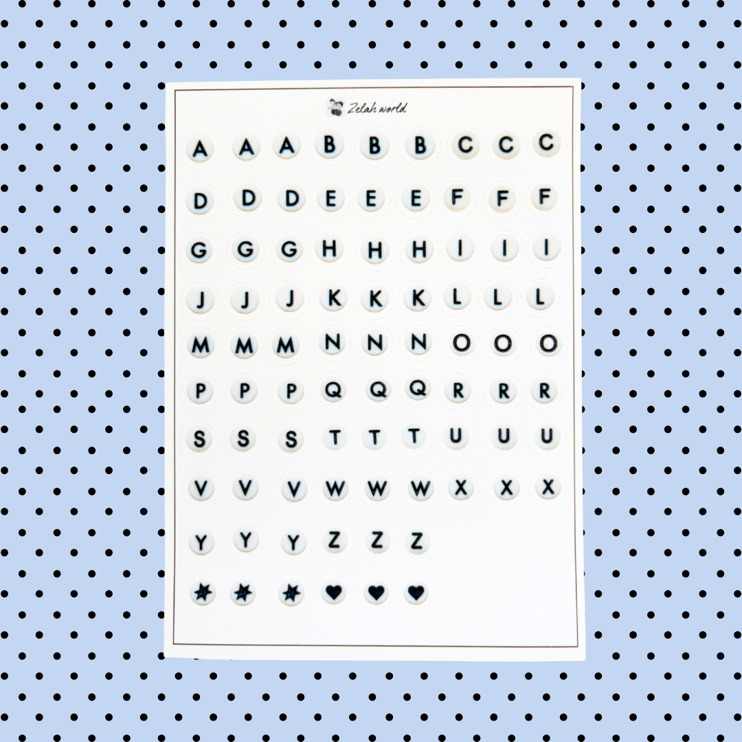 Letter Bead Clear Vinyl Sticker Sheet