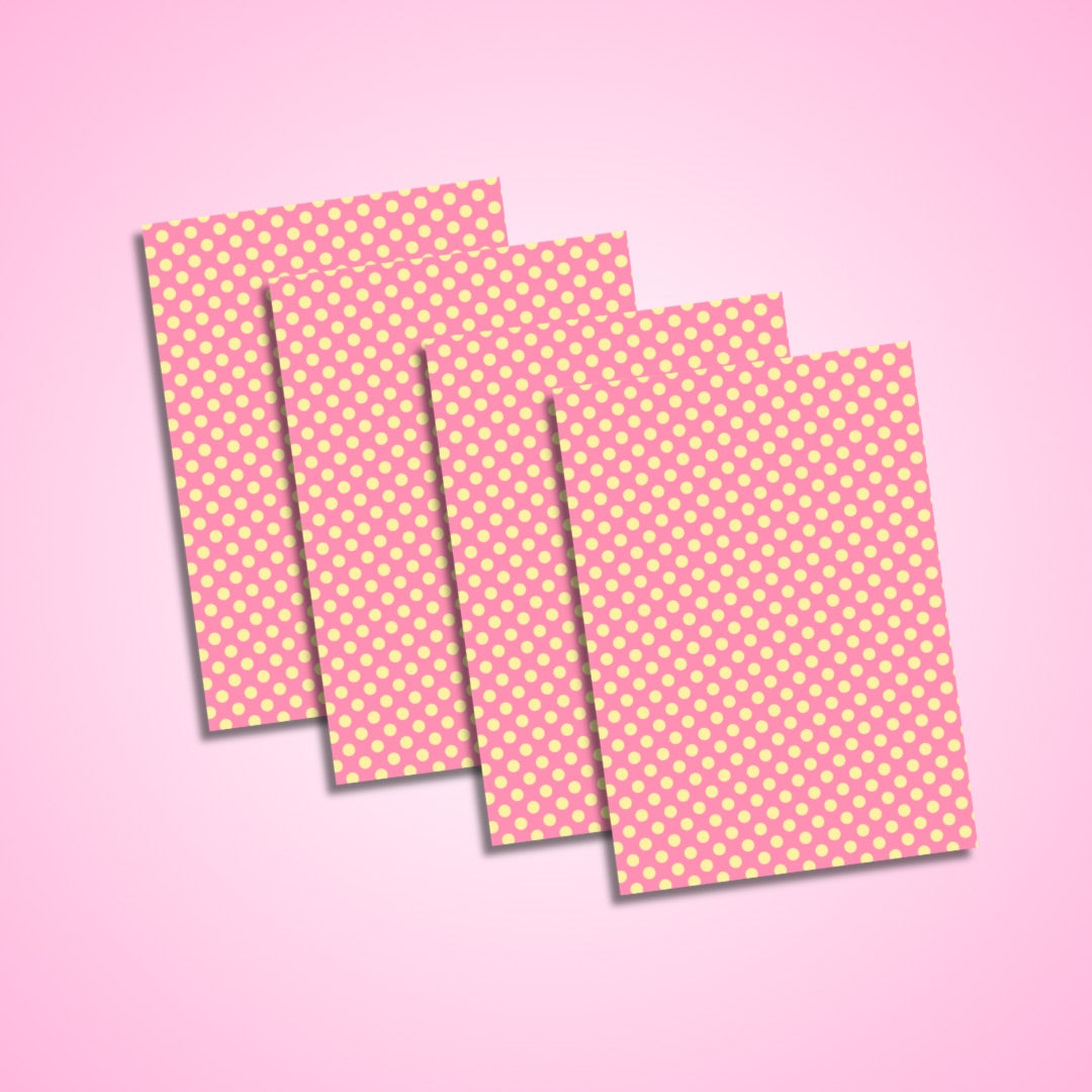 Self Adhesive Craft Paper Pack of 4 - Single designs Yellow polka dots